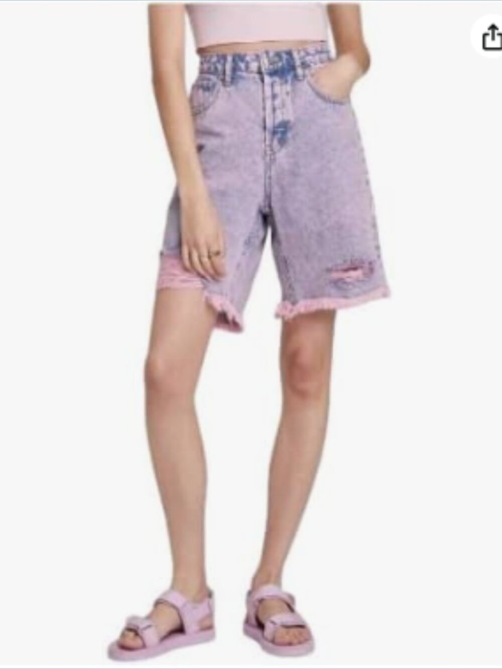 Wild Fable High Rise Bermuda Denim Jean Shorts Raw Hem Pink Acid Wash 6 28 NEW